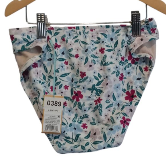 Kona Sol White Floral Tropical Hipster Bikini Bottom Medium Coverage Large 12-14 - Picture 2 of 5